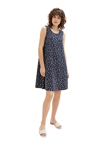 TOM TAILOR Damen 1037425 Kleid, 32696 - Navy Abstract Leaf Design, 38 von TOM TAILOR