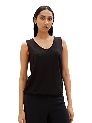 TOM TAILOR Damen 1037427 Top mit Bindedetail & Struktur, 14482-Deep Black, M von TOM TAILOR