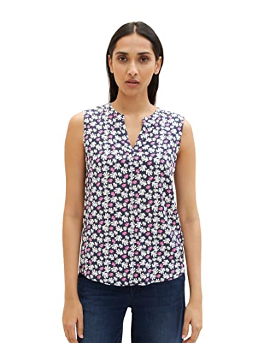 TOM TAILOR Damen 1037428 Bluse, 32814 - Navy Round Leaf Design, 40 von TOM TAILOR