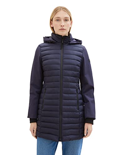 TOM TAILOR Damen 1037477 Hybrid Steppmantel mit Kapuze, 30025-navy Midnight Blue, M von TOM TAILOR