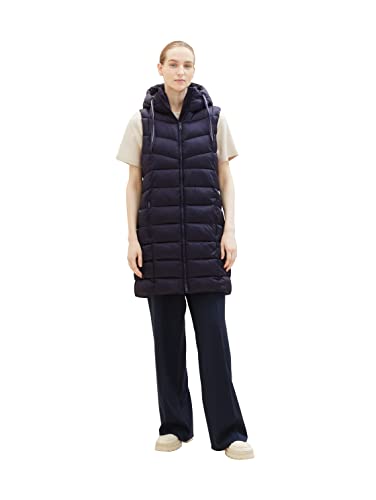 TOM TAILOR Damen 1037486 Longstyle Puffer-Steppweste, 30025-navy Midnight Blue, XL von TOM TAILOR