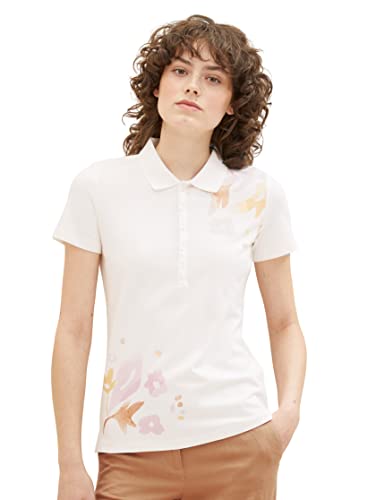 TOM TAILOR Damen 1037493 Polo Shirt mit Print, 10315-Whisper White, 3XL von TOM TAILOR