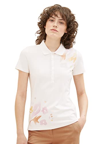 TOM TAILOR Damen 1037493 Polo Shirt mit Print, 10315-Whisper White, XL von TOM TAILOR