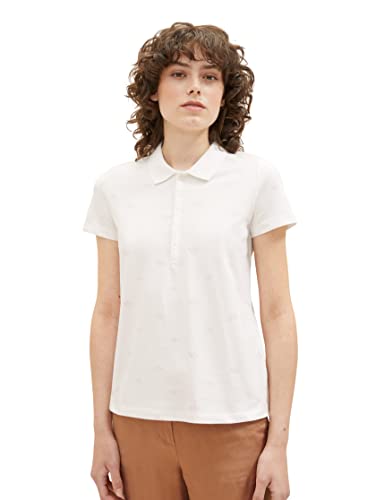 TOM TAILOR Damen 1037493 Polo Shirt mit Print, 32822-Offwhite Rose Flower Design, L von TOM TAILOR