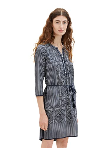 TOM TAILOR Damen 1037498 Tunica Kleid mit Muster, 25701-Navy White Ethno Design, 38 von TOM TAILOR