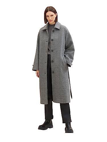 TOM TAILOR Damen 1037557 Mantel mit Bindegürtel, 33761-dark Grey Melange, L von TOM TAILOR