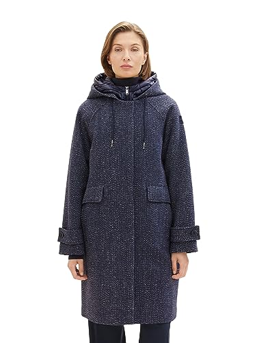 TOM TAILOR Damen 1037559 Mantel mit Steppeinsatz & Kapuze, 32614-navy Structure, L TOM TAILOR Damen 1037559 Mantel mit Steppeinsatz & Kapuze, 32614-navy Structure, L von TOM TAILOR