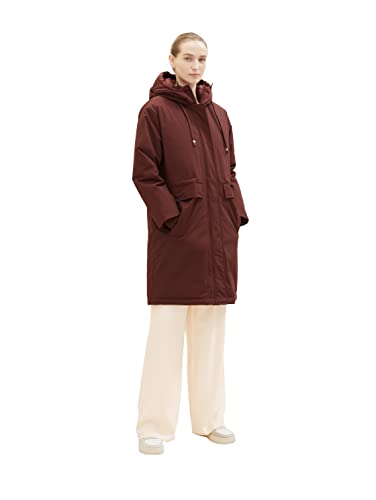 TOM TAILOR Damen 1037561 Regenmantel mit Steppung & Kapuze, 30337-raisin, L von TOM TAILOR