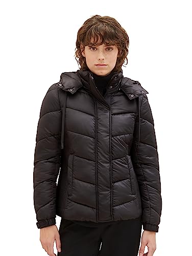 TOM TAILOR Damen 1037565 Steppjacke mit Abnehmbarer Kapuze, 14482-deep Black, L von TOM TAILOR