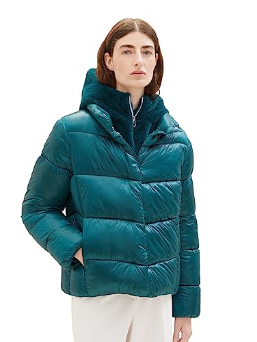 TOM TAILOR Damen 1037566 Puffer Jacke mit Felleinsatz, 32505-shaded Spruce, L von TOM TAILOR