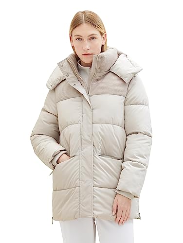 TOM TAILOR Damen 1037568 Puffer Mantel mit Kapuze & Strickdetail, 16339-clouds Grey, L von TOM TAILOR