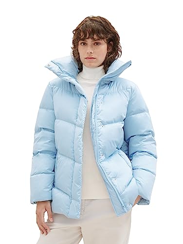 TOM TAILOR Damen 1037572 Recycled Down Puffer-Jacke mit Stehkragen, 33749-light Cloudy Blue, XL von TOM TAILOR