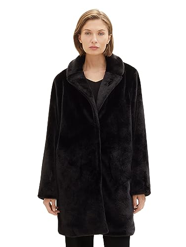 TOM TAILOR Damen 1037574 Fake-Fur Mantel, 14482-deep Black, L von TOM TAILOR