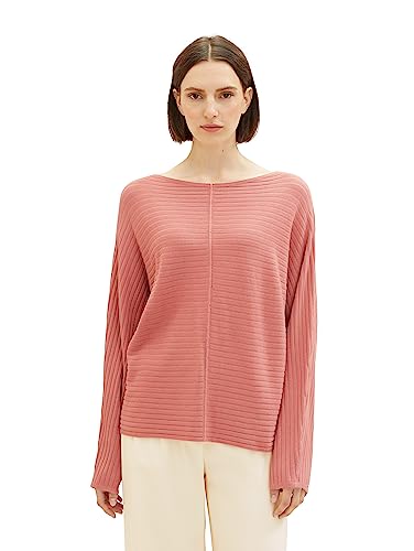 TOM TAILOR Damen 1037737 Pullover mit Rippstruktur, 32224-fading Rose, XL von TOM TAILOR