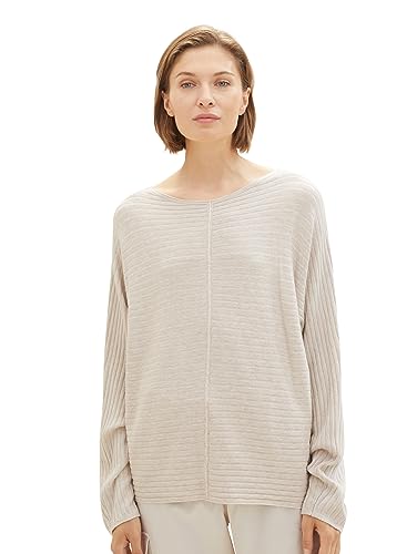 TOM TAILOR Damen 1037737 Pullover mit Rippstruktur, 32398-clouds Grey Melange, XL von TOM TAILOR