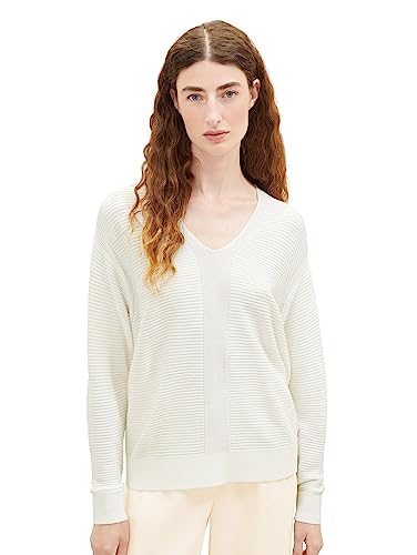 TOM TAILOR Damen 1037752 Basic-Strickpullover mit V-Ausschnitt, 10315-Whisper White, M von TOM TAILOR