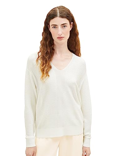 TOM TAILOR Damen 1037752 Basic-Strickpullover mit V-Ausschnitt, 10315-Whisper White, XXL von TOM TAILOR