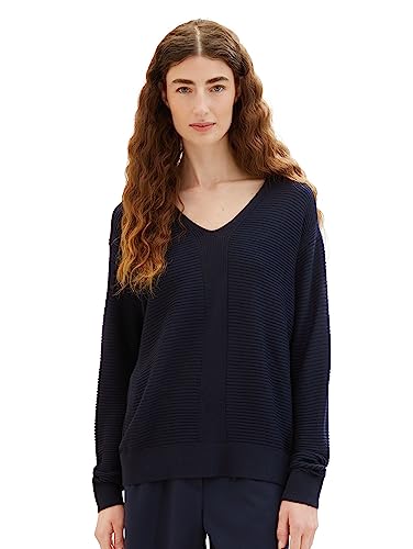 TOM TAILOR Damen 1037752 Basic-Strickpullover mit V-Ausschnitt, 10668-sky Captain Blue, L von TOM TAILOR