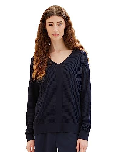 TOM TAILOR Damen 1037752 Basic-Strickpullover mit V-Ausschnitt, 10668-sky Captain Blue, XL von TOM TAILOR