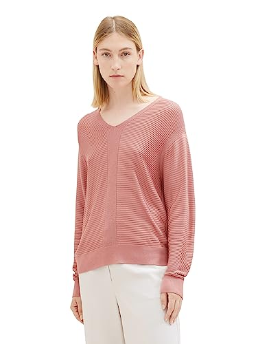 TOM TAILOR Damen 1037752 Basic-Strickpullover mit V-Ausschnitt, 32224-fading Rose, L von TOM TAILOR