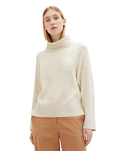 TOM TAILOR Damen 1037786 Pullover mit Rollkragen, 10354-Soft Beige Solid, S von TOM TAILOR