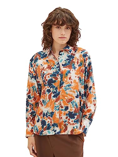 TOM TAILOR Damen 1037889 Bluse mit Muster, 32367-grey orange tie dye floral, 40 von TOM TAILOR