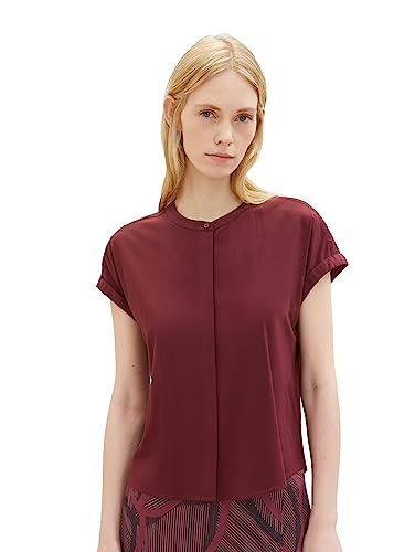 TOM TAILOR Damen 1037895 Basic Kurzarm-Bluse, 10308-Deep Burgundy Red, 34 von TOM TAILOR