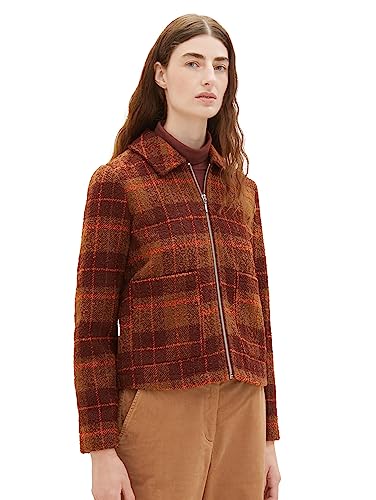 TOM TAILOR Damen 1037911 Blazer Jacke mit Karomuster, 33279-brown orange Boucle, 38 von TOM TAILOR