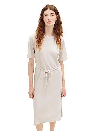 TOM TAILOR Damen 1037918 Basic T-Shirt Kleid mit Bindedetail, 16339-clouds Grey, 44 von TOM TAILOR