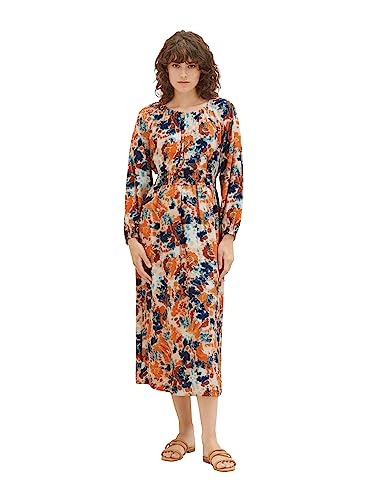 TOM TAILOR Damen 1037929 Maxikleid mit Raffung, 32367-grey orange tie dye floral, 46 von TOM TAILOR