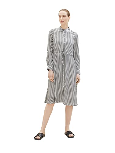 TOM TAILOR Damen 1037932 Kleid mit Streifen & Knopfleiste, 32595-navy White Dobby Stripe, 34 von TOM TAILOR