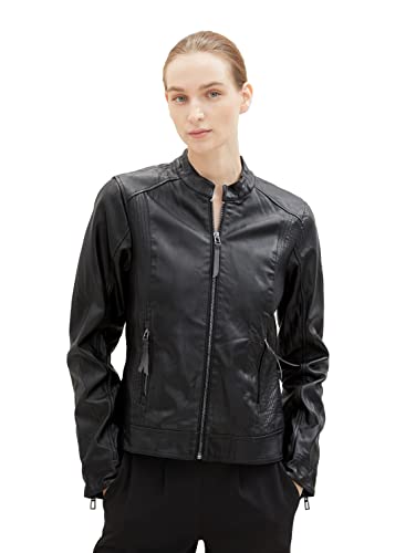 TOM TAILOR Damen 1037936 Biker Lederjacke, 14482-deep Black, S von TOM TAILOR