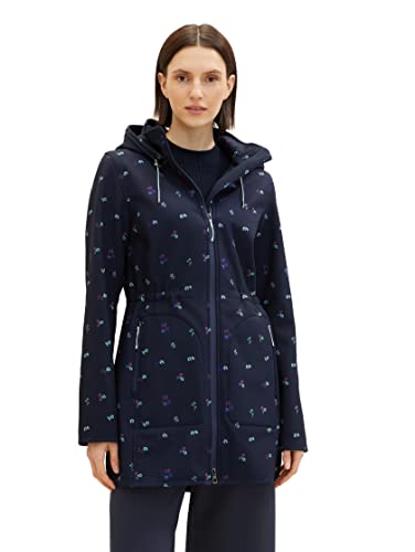 TOM TAILOR Damen 1037940 Softshell Mantel mit Kapuze, 26733-navy Colorful floral Design, XXL von TOM TAILOR