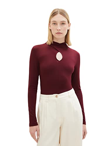 TOM TAILOR Damen 1037980 Langarmshirt mit Cut-Out Detail, 10308-Deep Burgundy Red, XL TOM TAILOR Damen 1037980 Langarmshirt mit Cut-Out Detail, 10308-Deep Burgundy Red, XL von TOM TAILOR