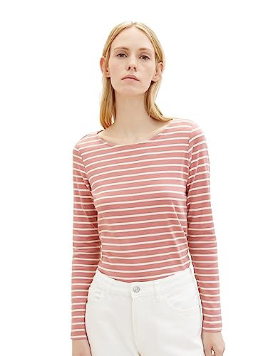 TOM TAILOR Damen 1038030 Langarmshirt mit Streifen, 32395-rose Offwhite Stripe, XXL von TOM TAILOR