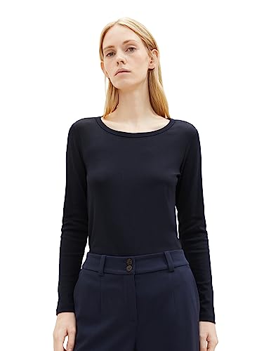 TOM TAILOR Damen 1038050 Basic Langarmshirt mit Rippstruktur, 10668-sky Captain Blue, S von TOM TAILOR