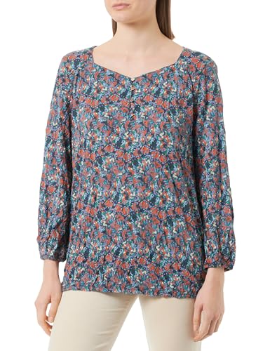 TOM TAILOR Damen 1038061 Crinkle T-Shirt mit Muster, 32370-navy small tie dye floral, XXL von TOM TAILOR