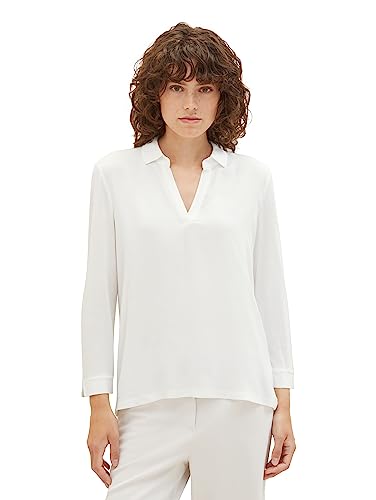 TOM TAILOR Damen 1038066 Polo T-Shirt im Material-Mix, 10315-Whisper White, XXL von TOM TAILOR