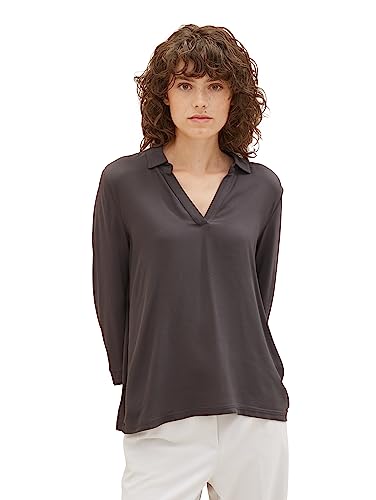 TOM TAILOR Damen 1038066 Polo T-Shirt im Material-Mix, 32251-dark Mineral Grey, L von TOM TAILOR