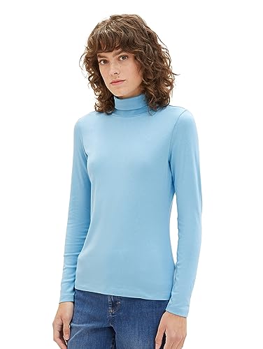 TOM TAILOR Damen 1038157 Basic Langarmshirt mit Rollkragen, 15592-Clear Light Blue, XL von TOM TAILOR