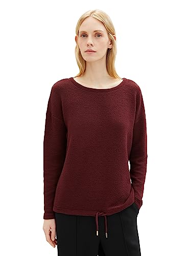 TOM TAILOR Damen 1038177 Sweatshirt mit Struktur & Kordelzug, 10308-Deep Burgundy Red, S von TOM TAILOR