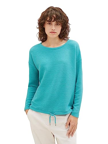 TOM TAILOR Damen 1038177 Sweatshirt mit Struktur & Kordelzug, 10426-Summer Teal, XXXL von TOM TAILOR