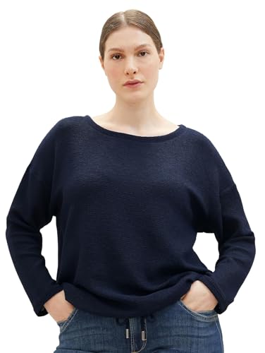 TOM TAILOR Damen 1038177 Sweatshirt mit Struktur & Kordelzug, 10668-sky Captain Blue, S von TOM TAILOR