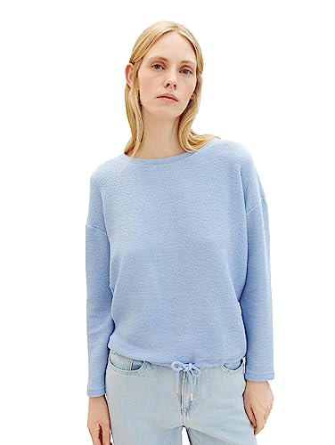 TOM TAILOR Damen 1038177 Sweatshirt mit Struktur & Kordelzug, 26320-stonington Blue, L von TOM TAILOR