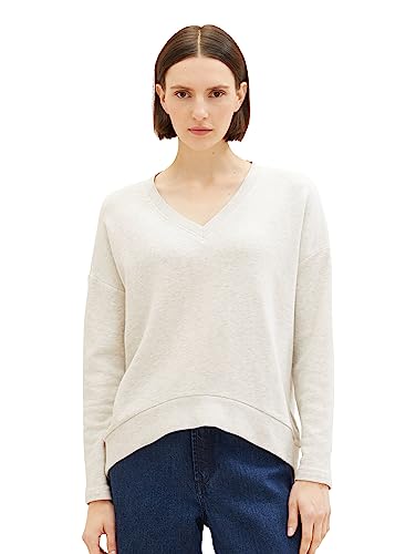 TOM TAILOR Damen 1038183 Basic Sweatshirt mit V-Ausschnitt, 32398-clouds Grey Melange, XXL von TOM TAILOR