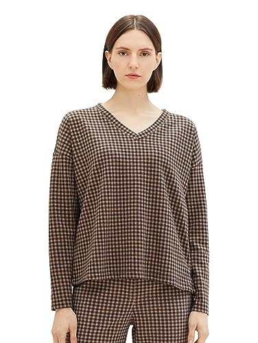 TOM TAILOR Damen 1038185 Sweatshirt mit Knopfdetail & Karomuster, 32409-navy Blush Check ck, XXL von TOM TAILOR