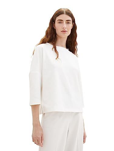 TOM TAILOR Damen 1038186 Loose Fit Sweatshirt mit Knöpfen, 10315-Whisper White, M von TOM TAILOR