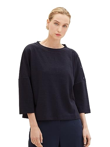 TOM TAILOR Damen 1038186 Loose Fit Sweatshirt mit Knöpfen, 10668-sky Captain Blue, L von TOM TAILOR