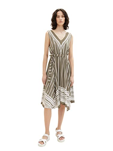 TOM TAILOR Damen 1038419 Sommerkleid mit Streifen, 32805-Olive White Vertical Stripe, 34 von TOM TAILOR