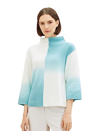 TOM TAILOR Damen 1038694 Pullover mit Farbverlauf, 33797-teal Offwhite Sprayed Design, L von TOM TAILOR